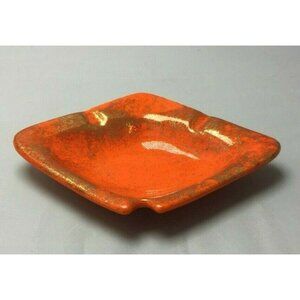 Mid-Century Modern Red Orange Gold Speckled Ceramic Ashtray Trinket Tray Keys